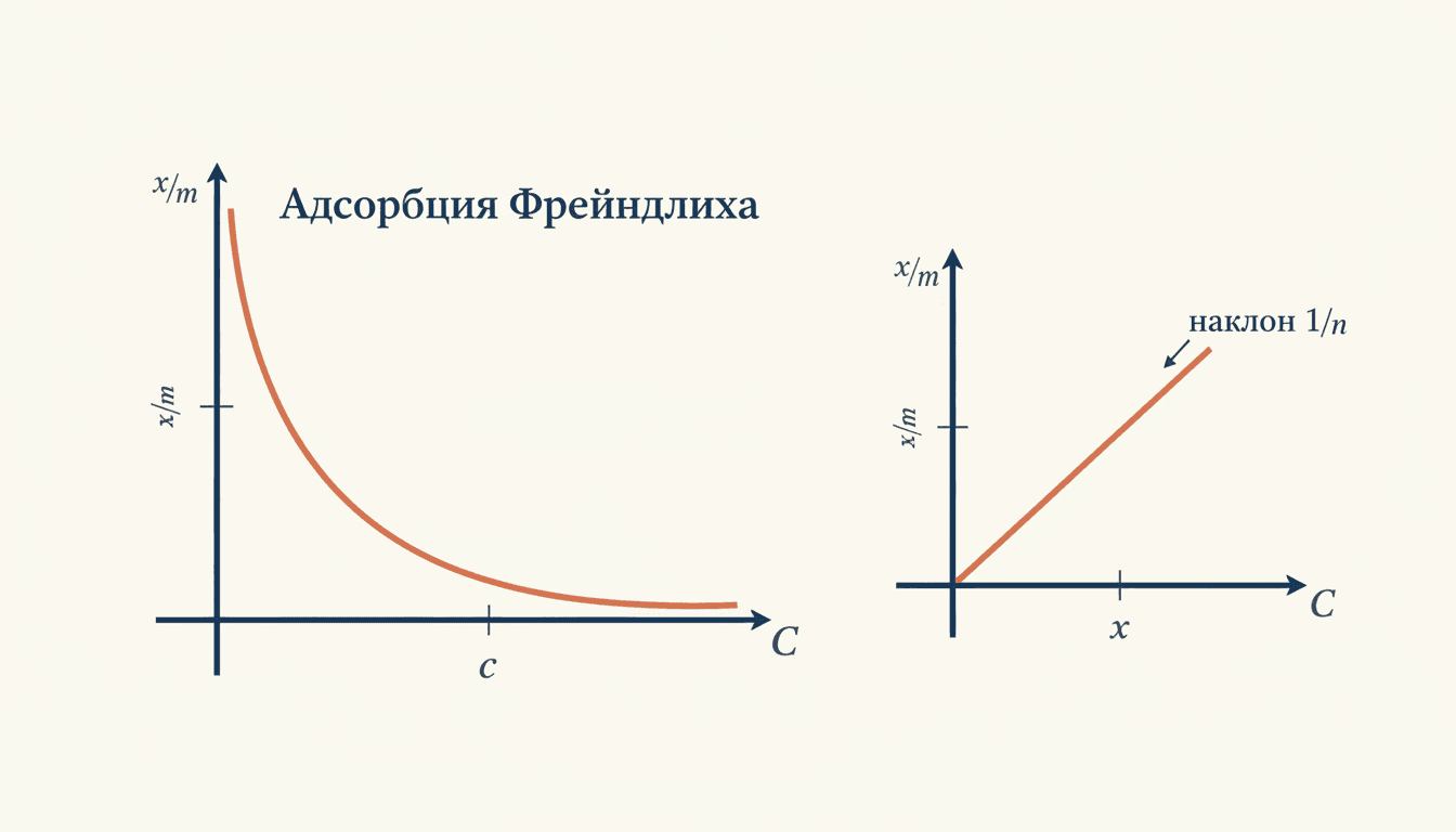 Адсорбция Фрейндлиха: как найти константы K и 1/n по графику