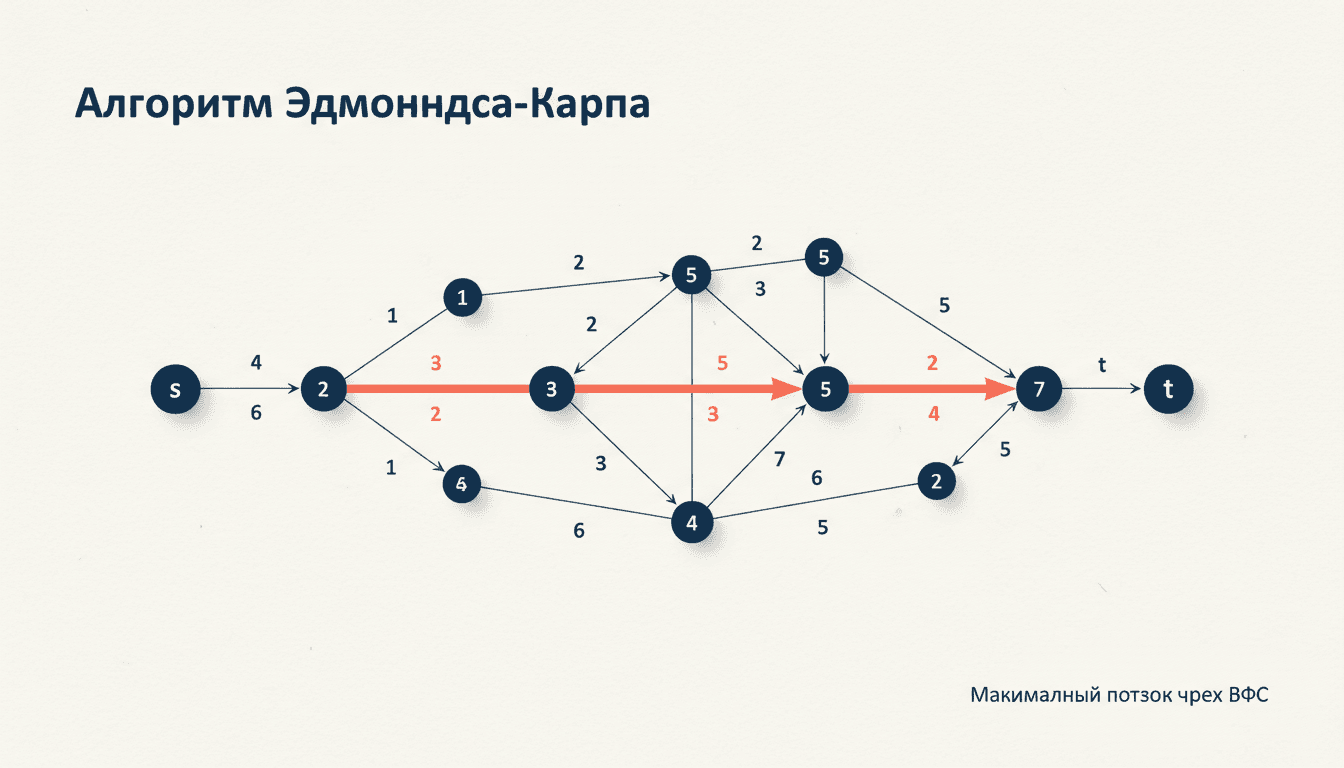 Алгоритм Эдмондса-Карпа: поиск максимального потока