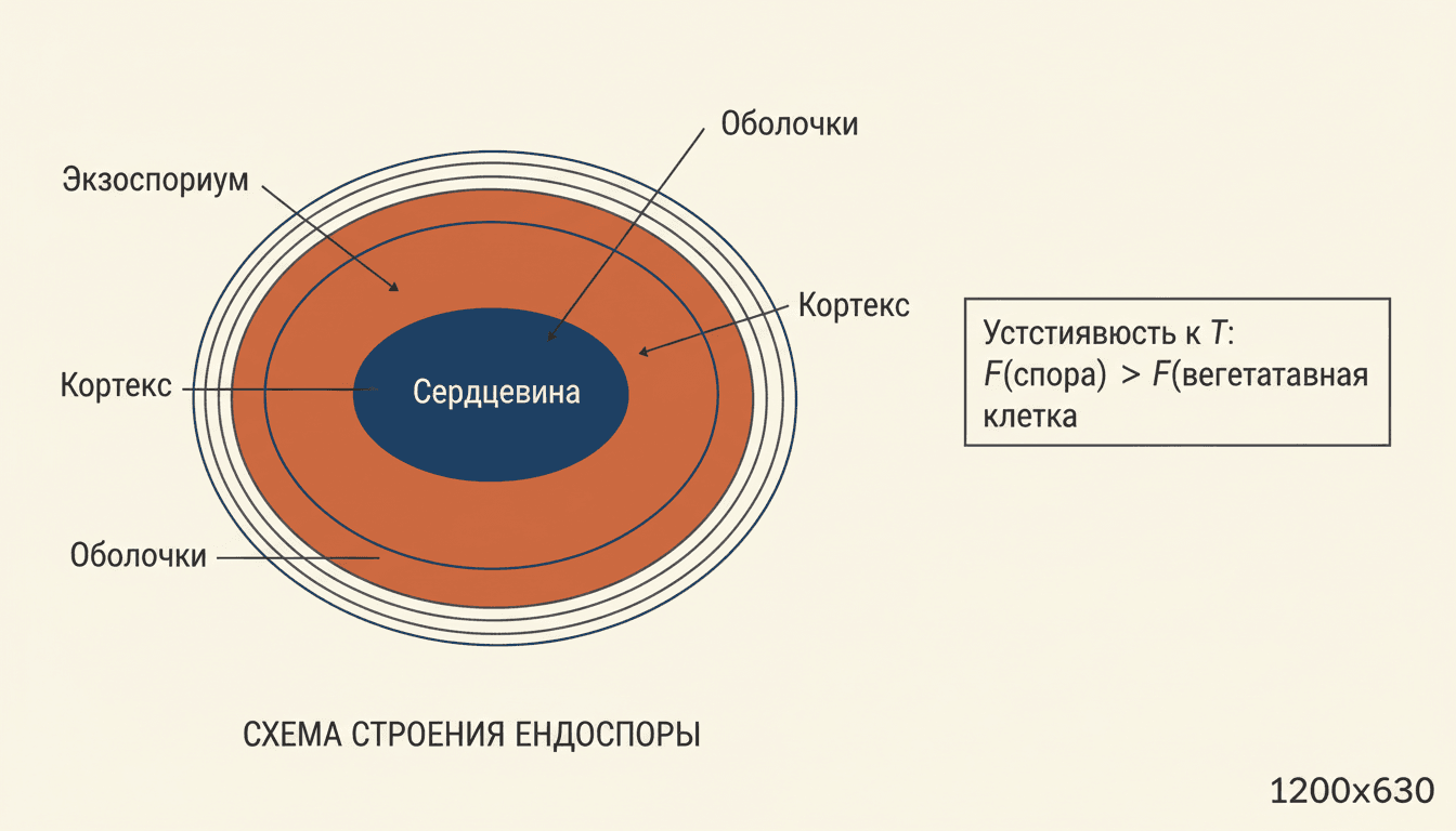 Бактериальная эндоспора: структура оболочек послойно