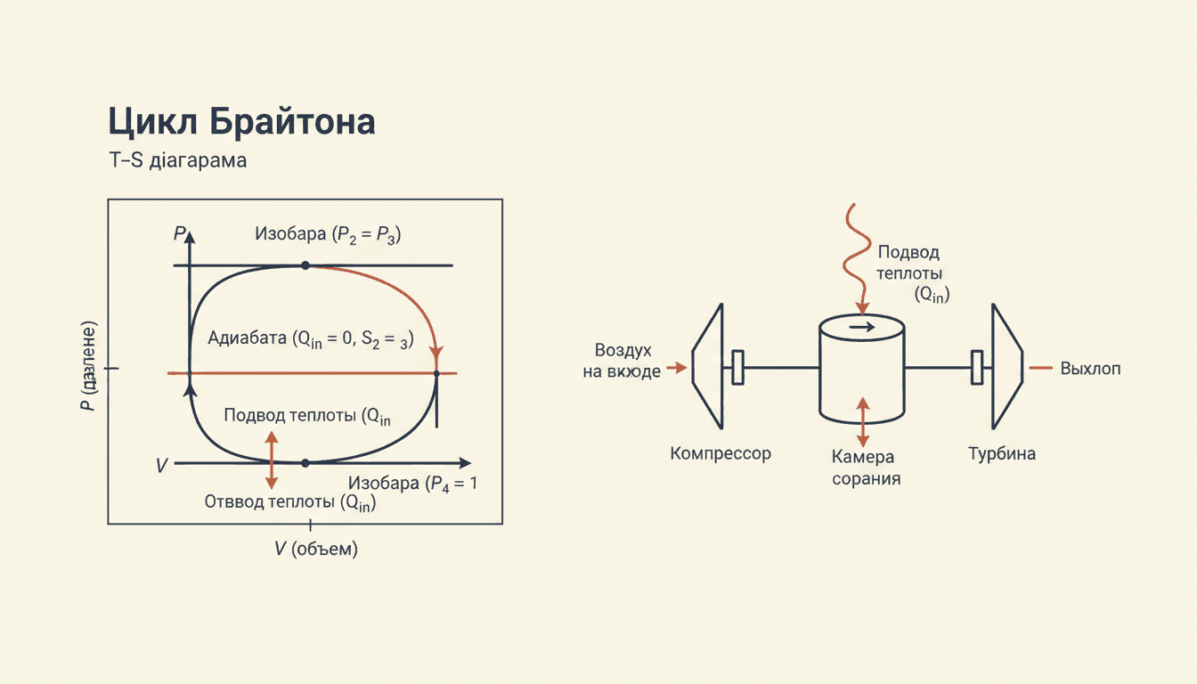 Цикл Брайтона газотурбинный - расчёт КПД и температур