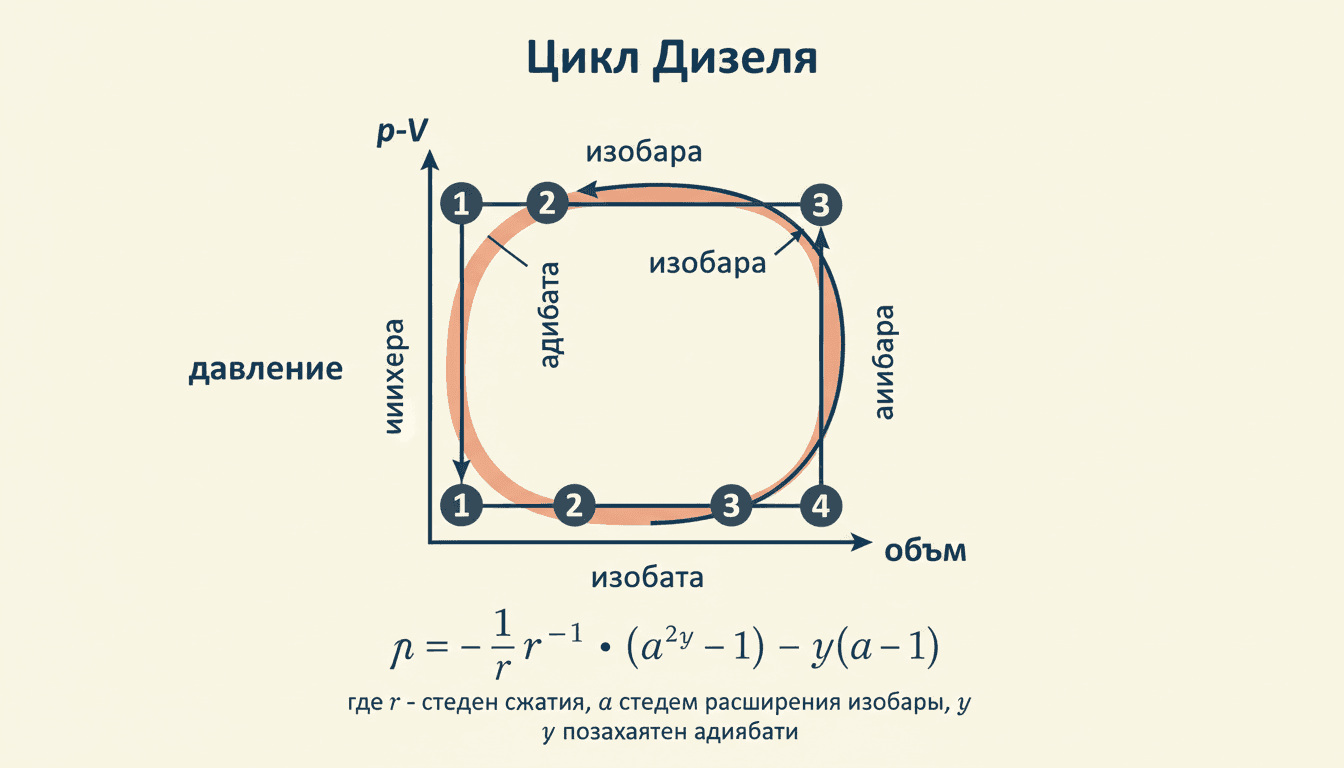 Цикл Дизеля - как вывести и посчитать КПД