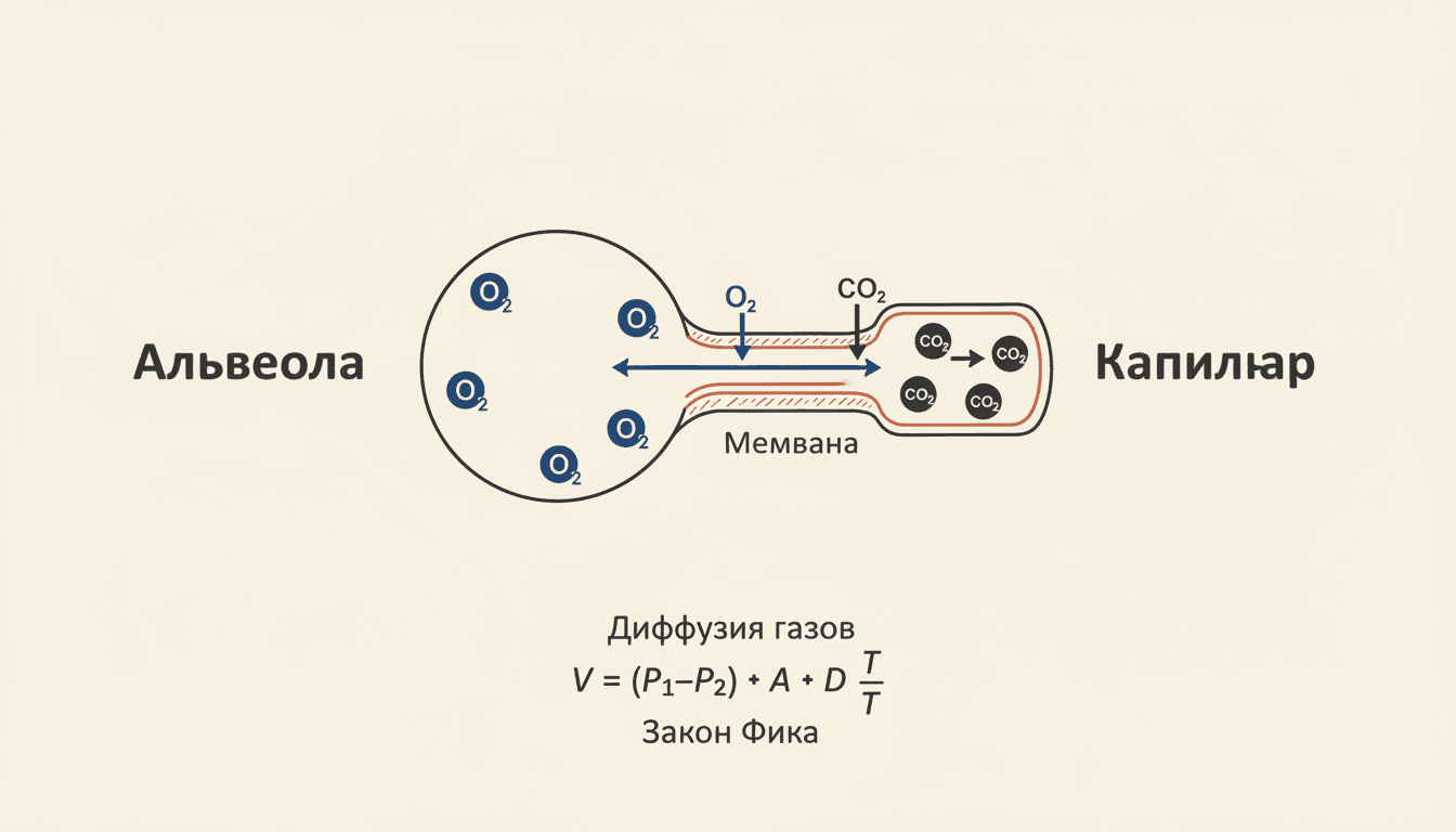 Диффузия газов через альвеолокапиллярную мембрану