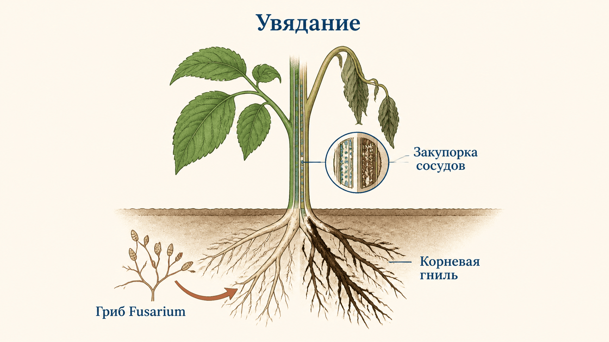 Фузариозное увядание и корневая гниль: разбор болезни