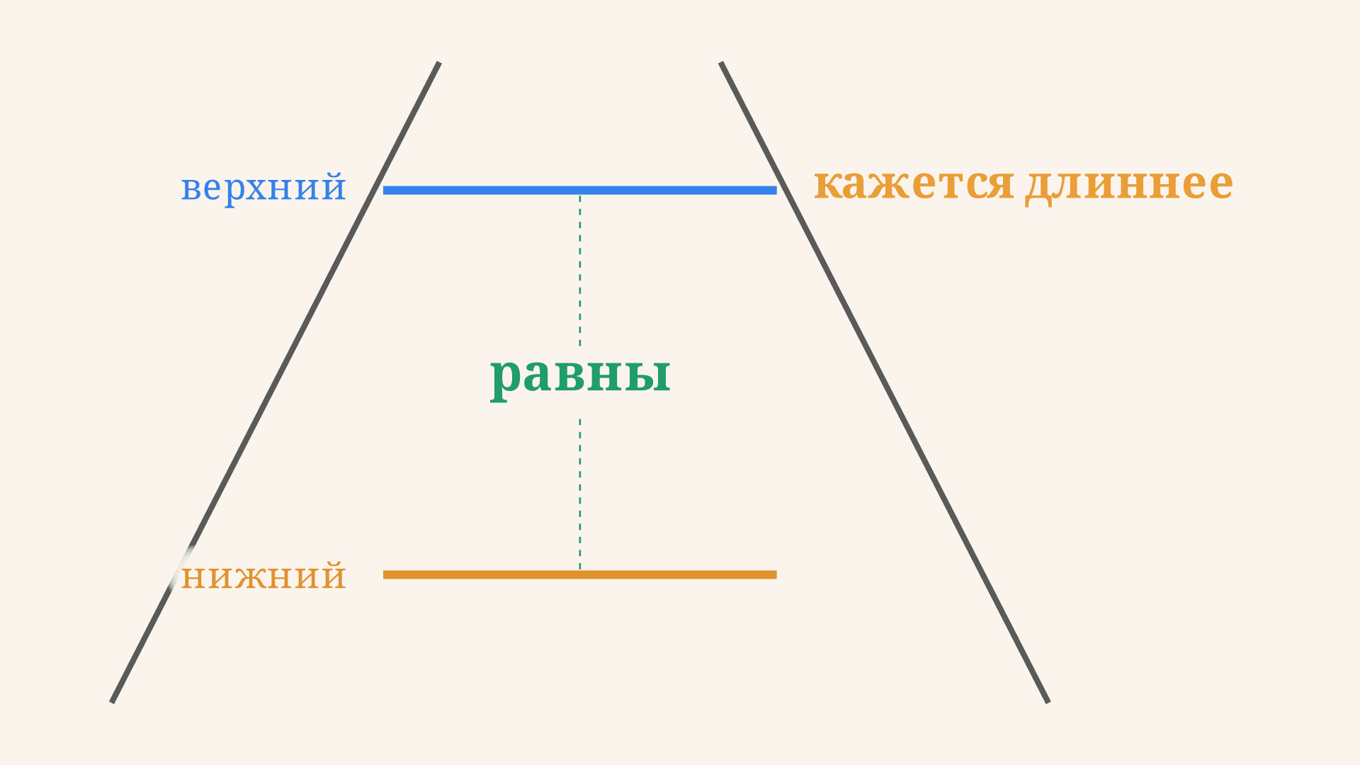 Иллюзия Понцо: почему верхний отрезок кажется длиннее