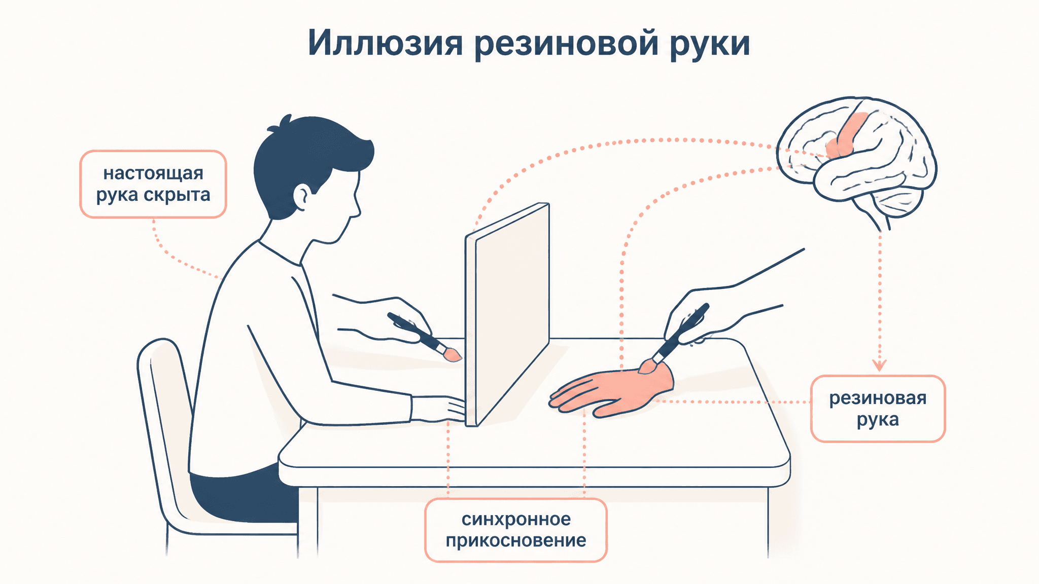 Иллюзия резиновой руки: как мозг присваивает чужую руку