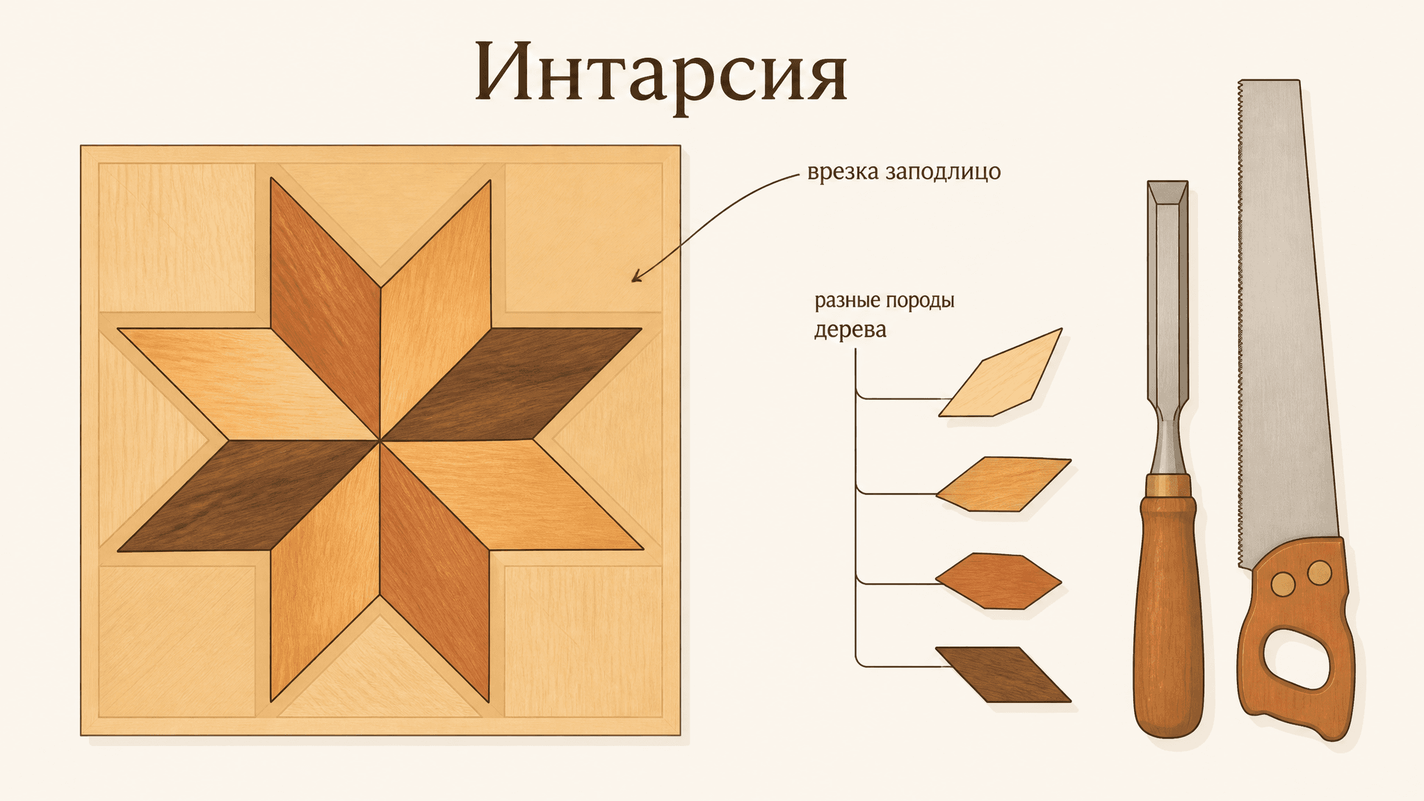 Интарсия: деревянная мозаика врезкой в массив