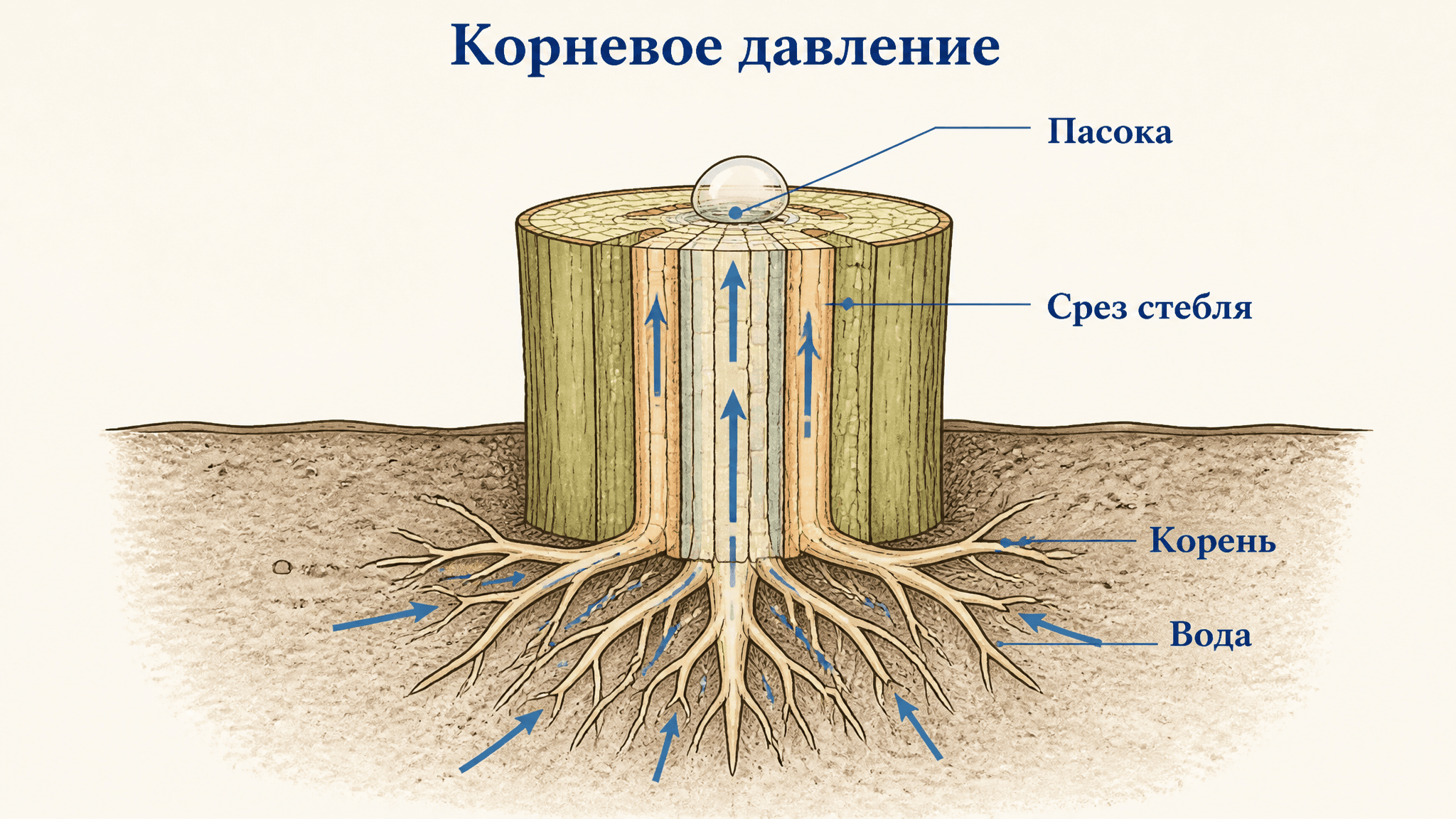 Корневое давление и пасока: как растение качает воду