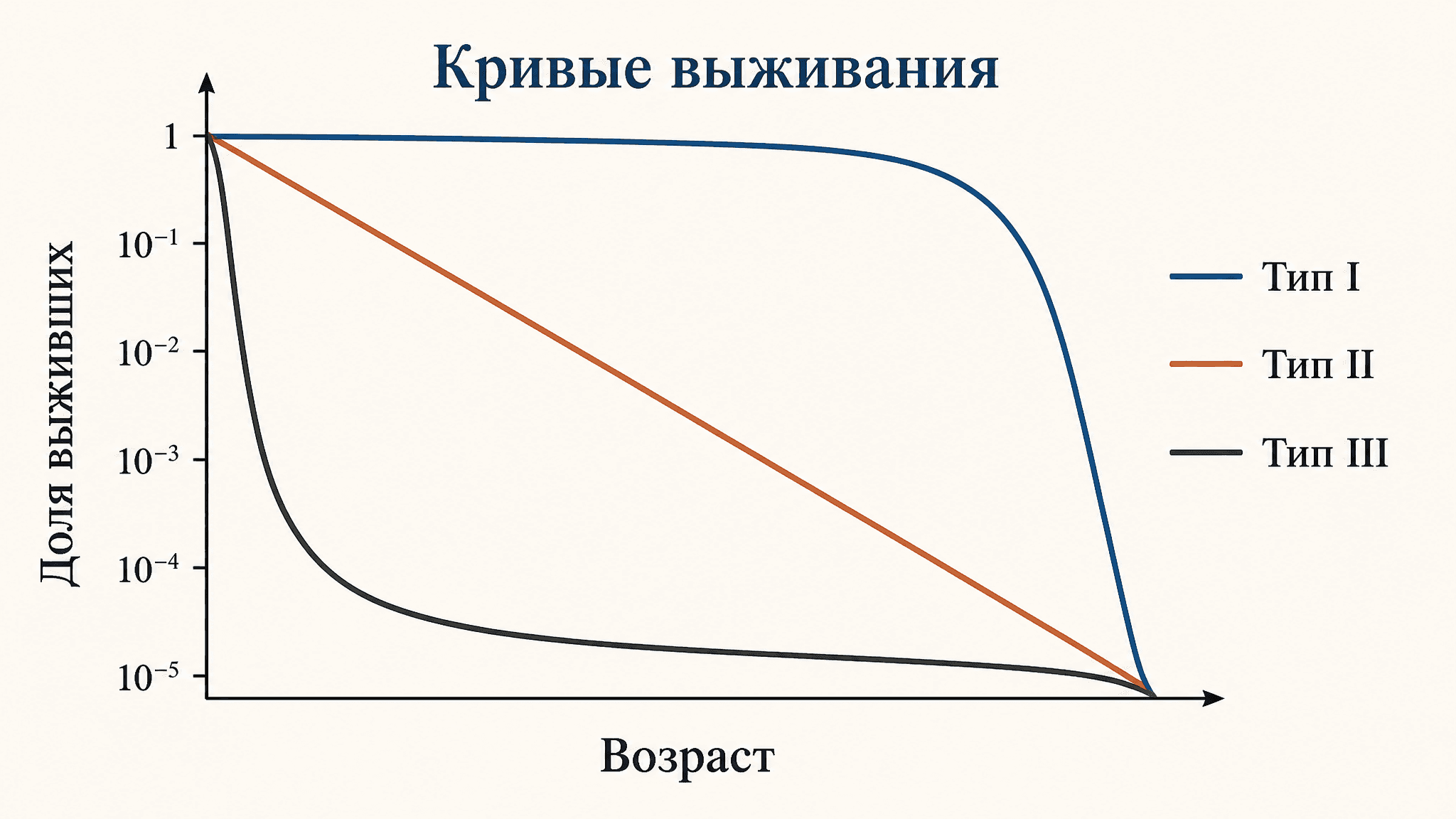 Кривые выживания типа I, II, III: как читать график