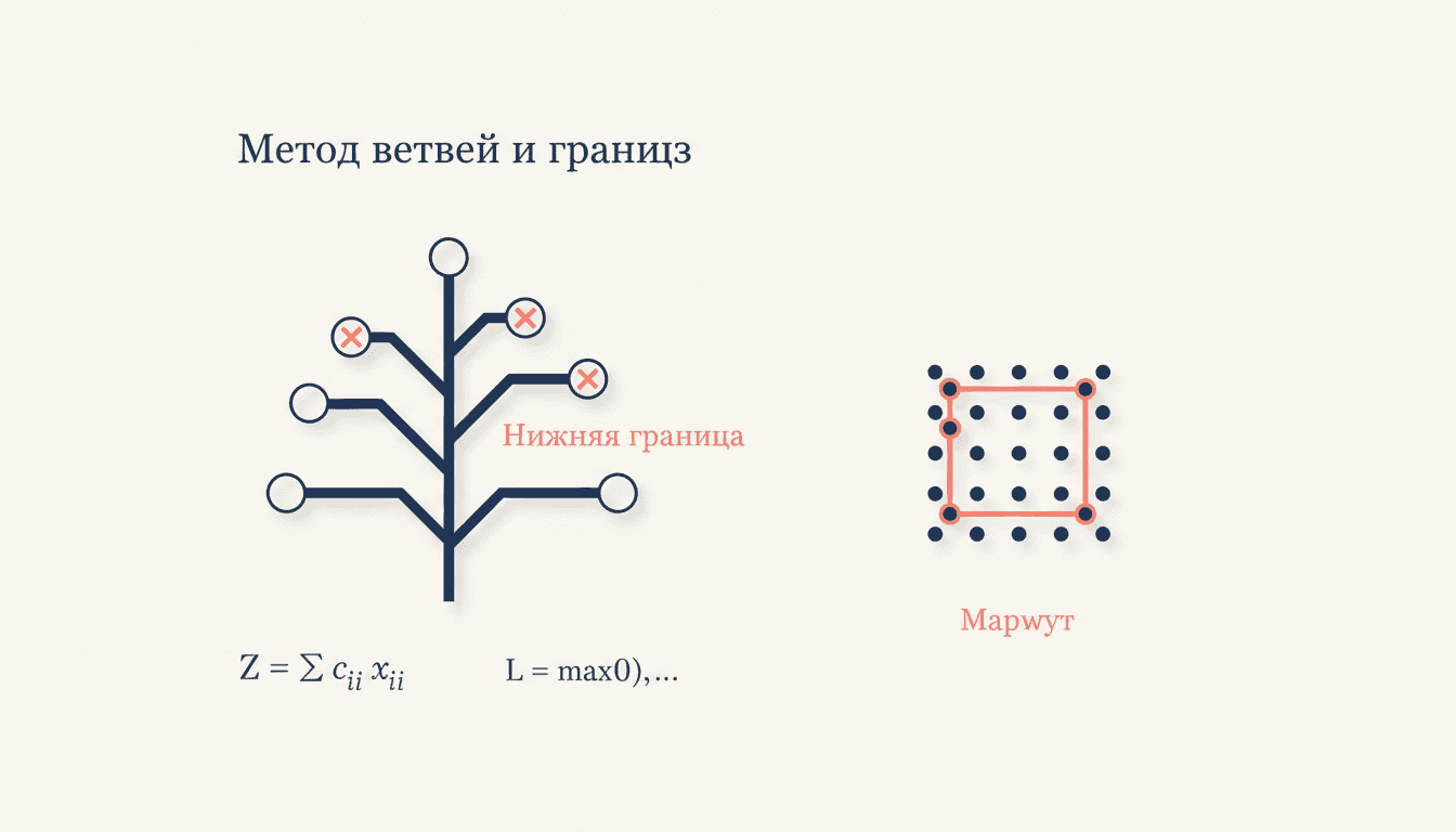 Метод ветвей и границ: задача коммивояжёра по шагам