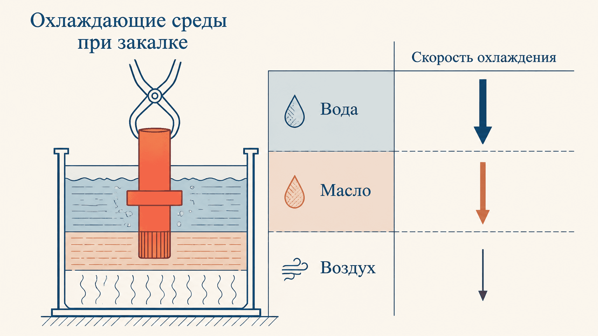 Охлаждающие среды при закалке: вода, масло, воздух