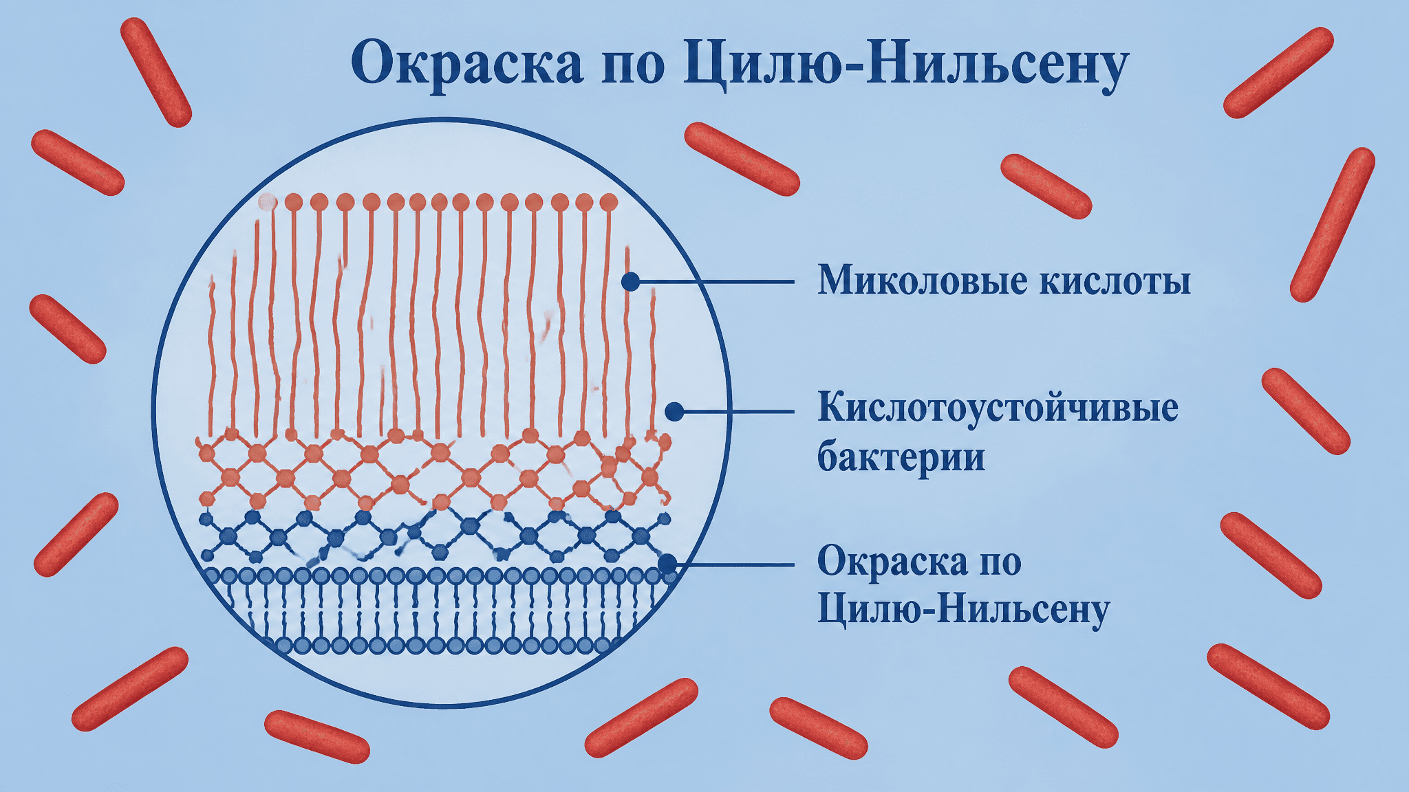Окраска по Цилю-Нильсену: кислотоустойчивые бактерии