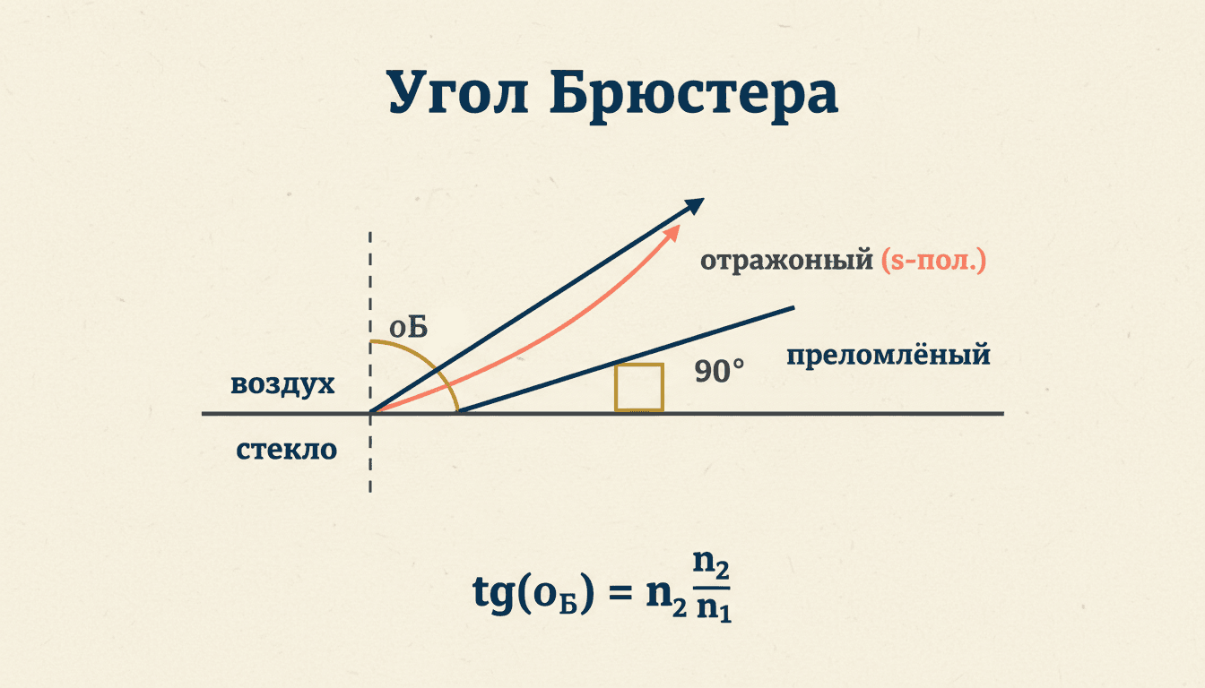 Поляризация Брюстера: угол и закон отражения
