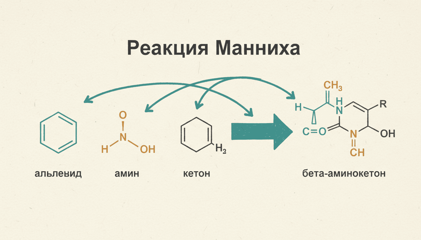 Реакция Манниха: трёхкомпонентная сборка β-аминокетона