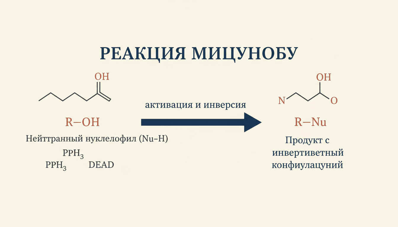Реакция Мицунобу: механизм SN2 через PPh3 и DEAD
