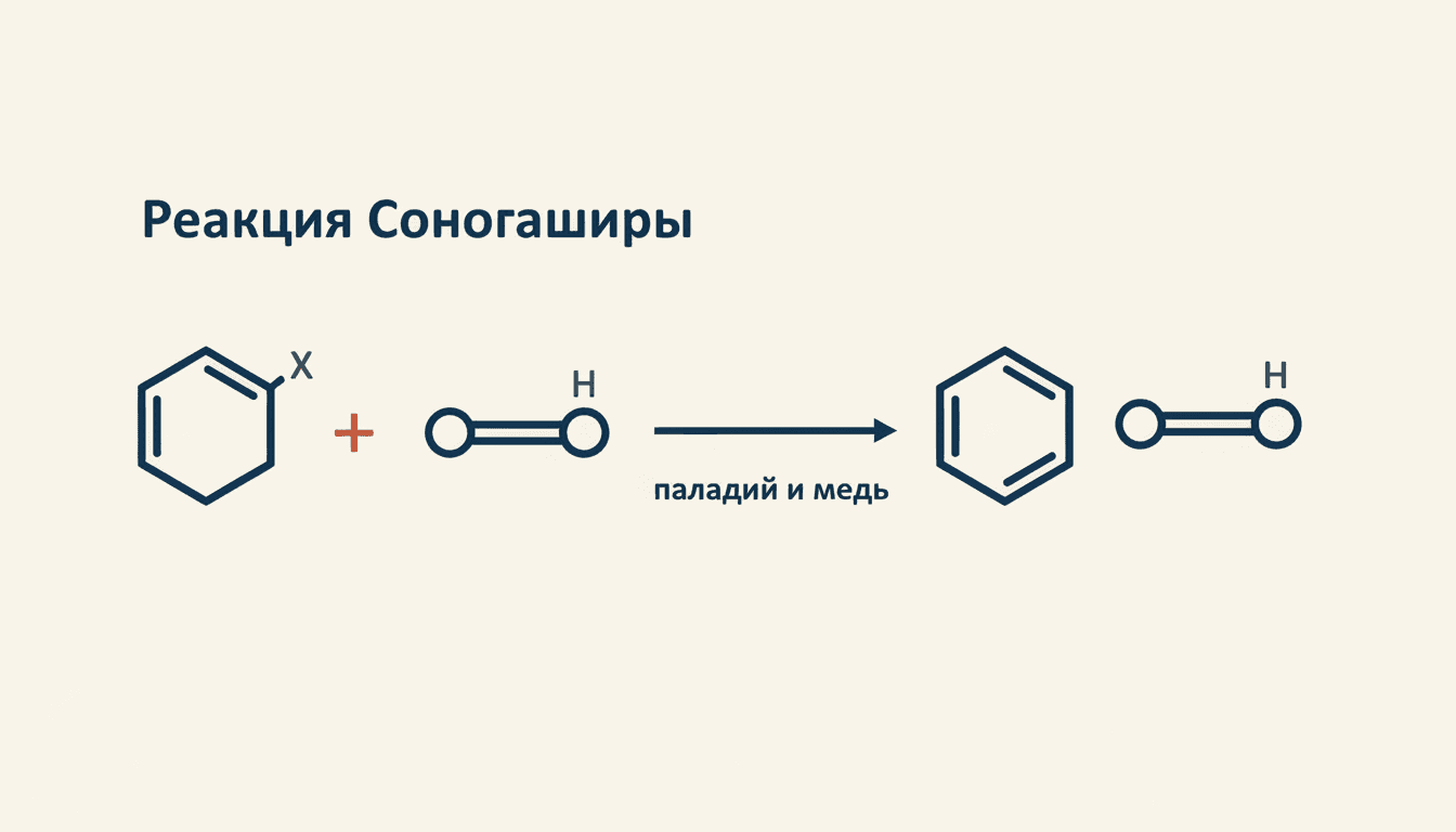 Реакция Соногаширы: Pd/Cu-сочетание Ar-X с алкинами