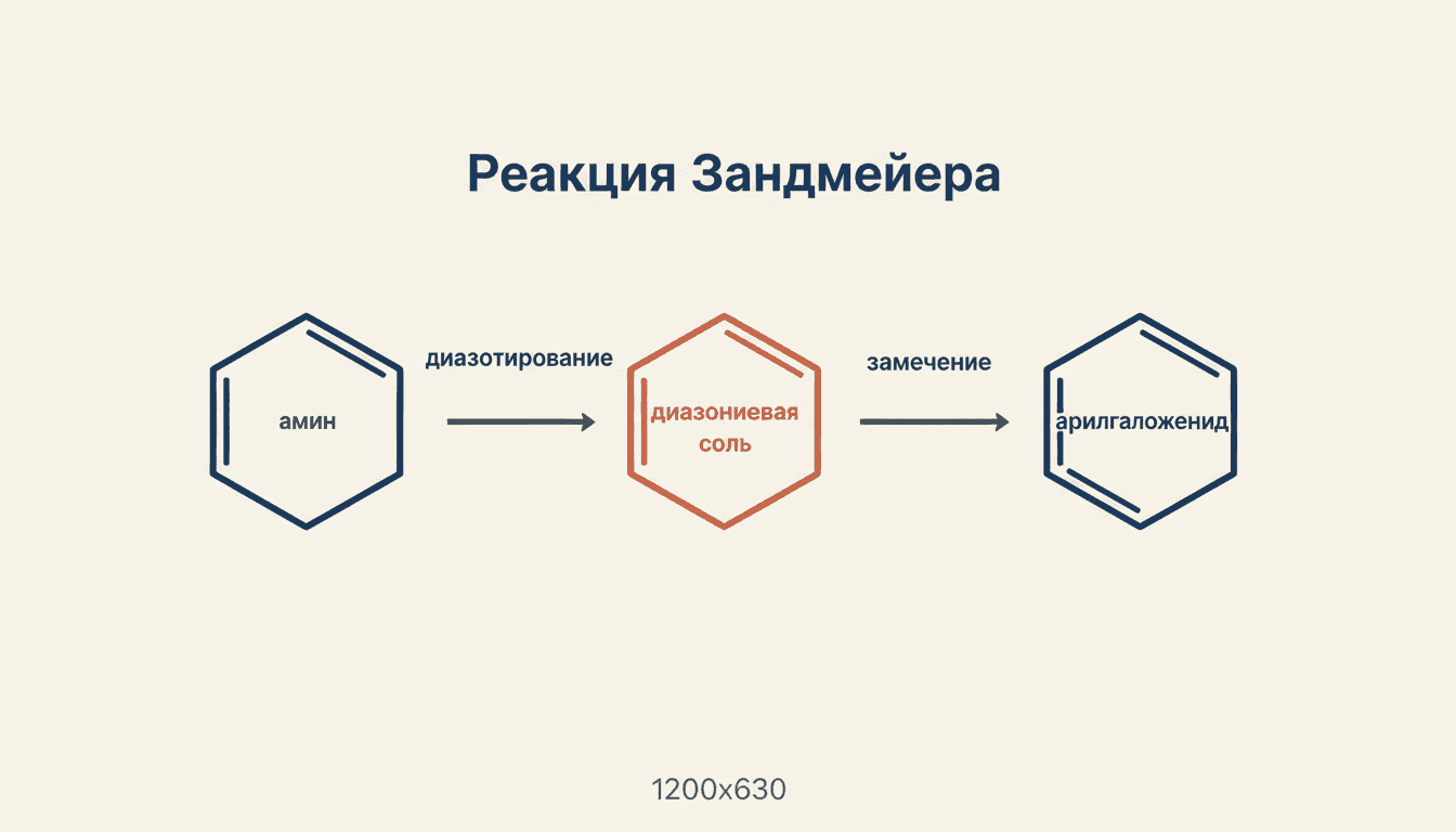 Реакция Зандмейера: замена N₂⁺ на галоген и CN
