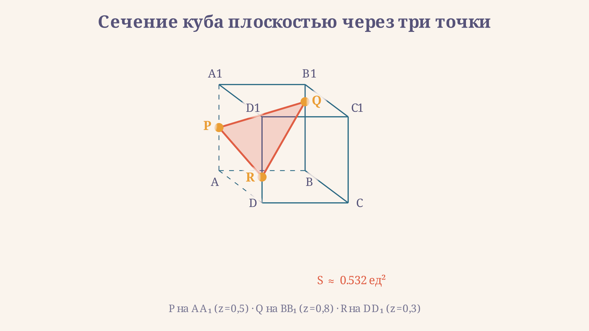 Сечение куба плоскостью через три точки