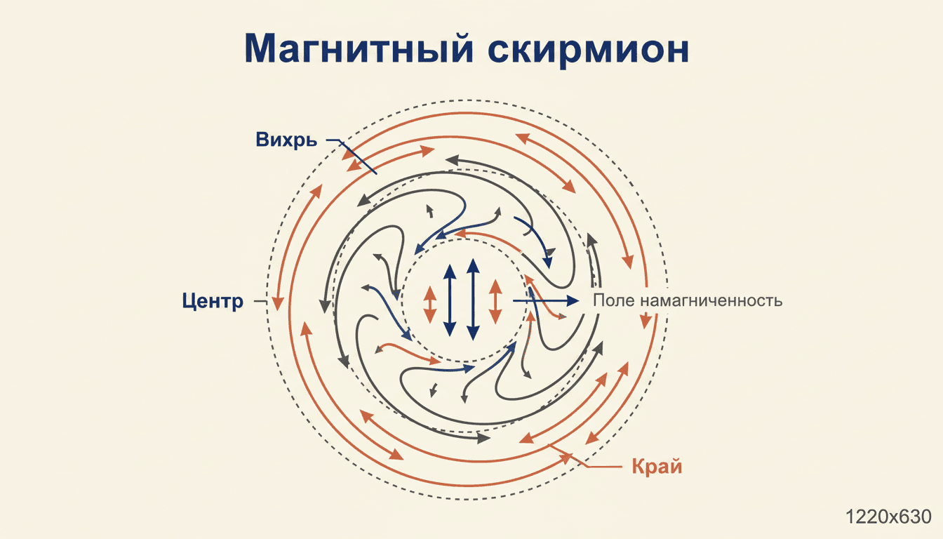 Магнитный скирмион: топологический вихрь и треки памяти