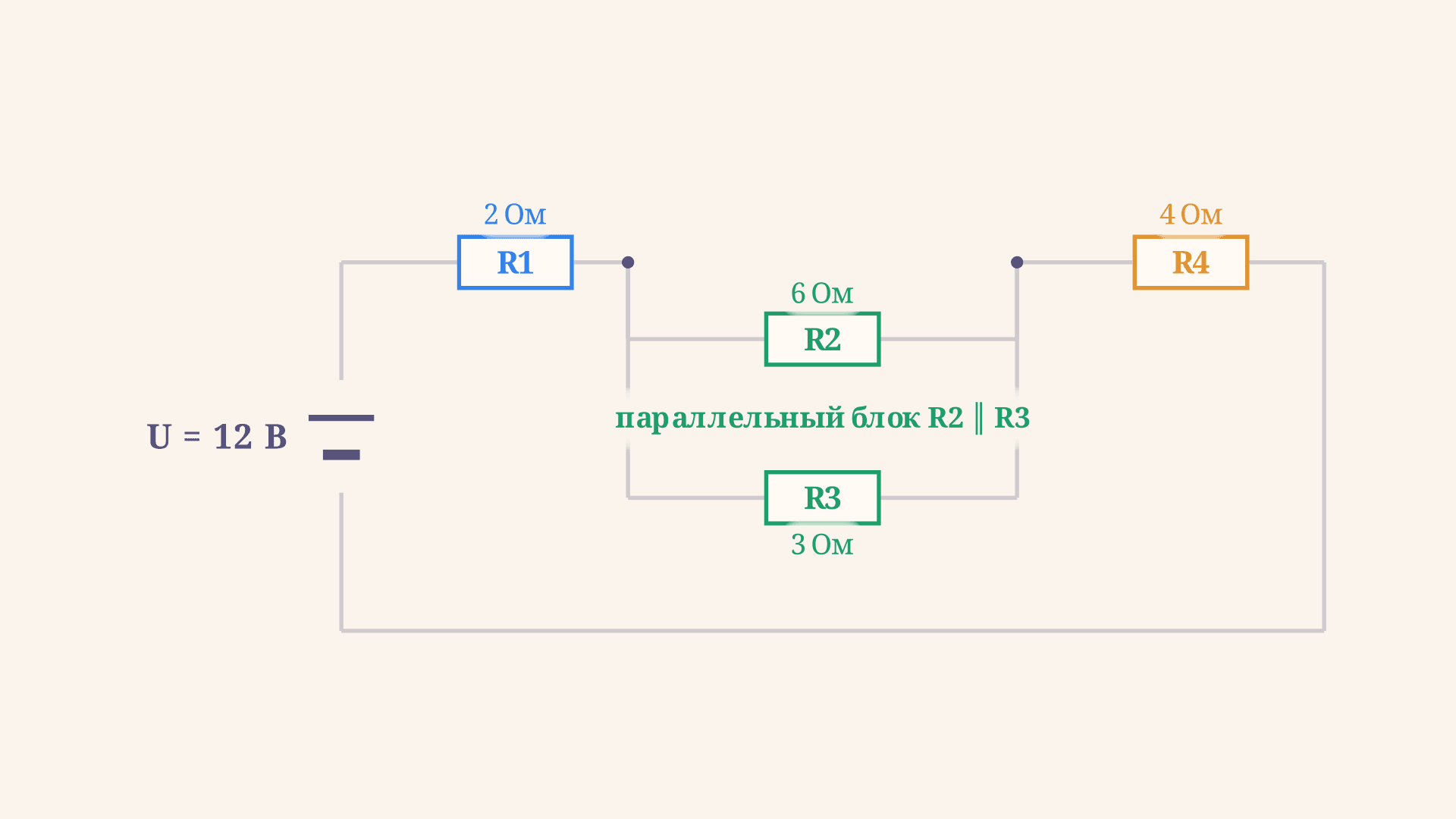 Смешанное соединение сопротивлений: расчёт по шагам