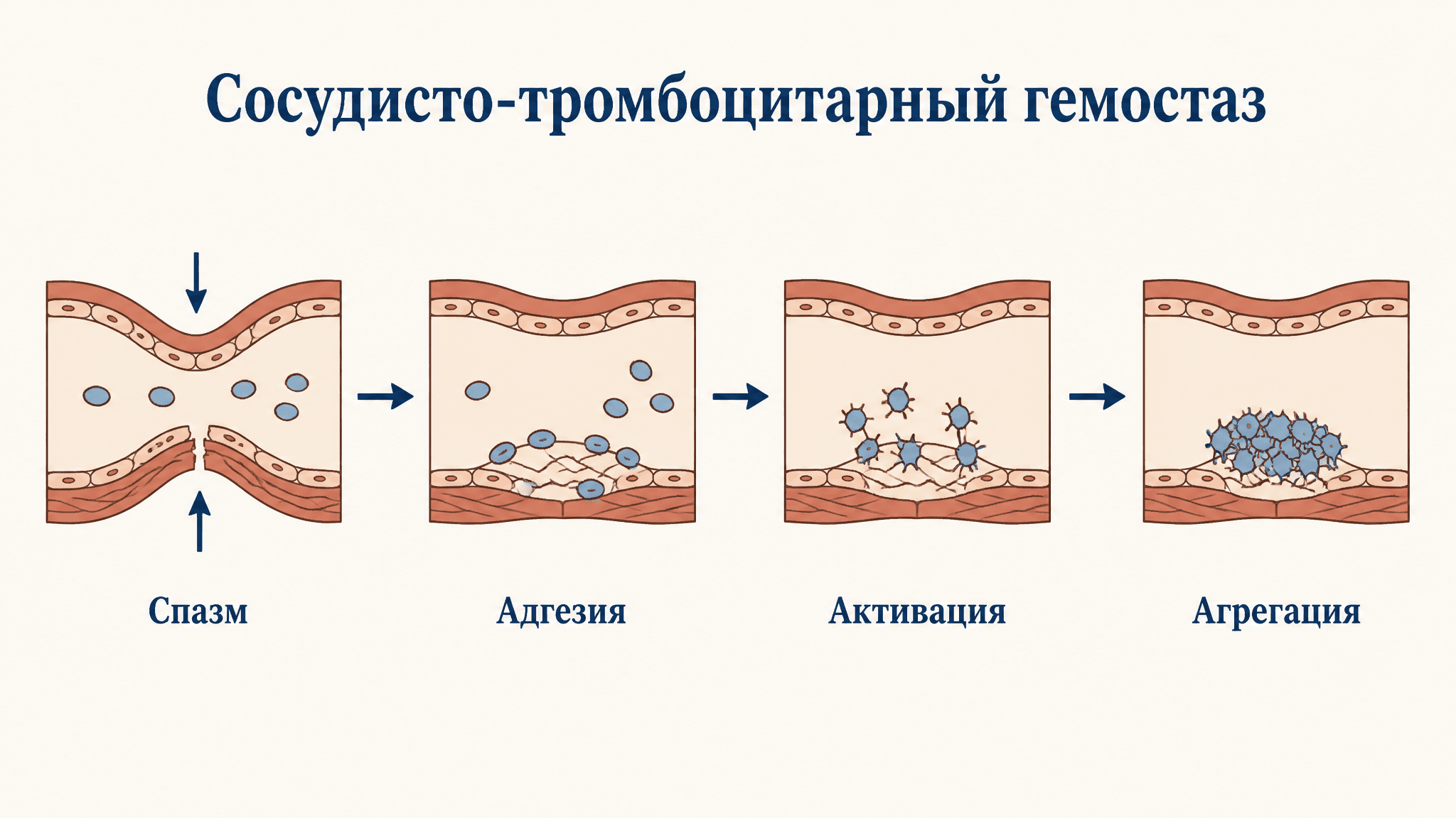 Сосудисто-тромбоцитарный гемостаз: этапы и механизм