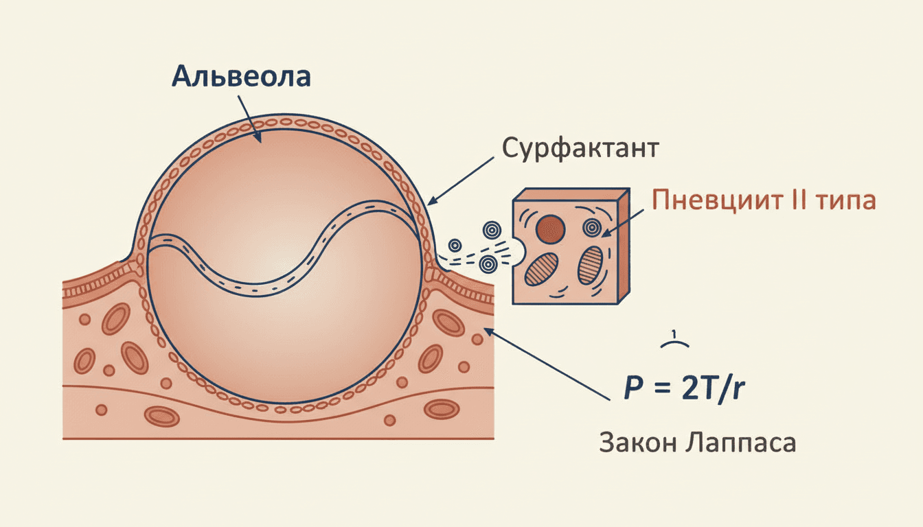 Сурфактант альвеолярный: пневмоциты II типа