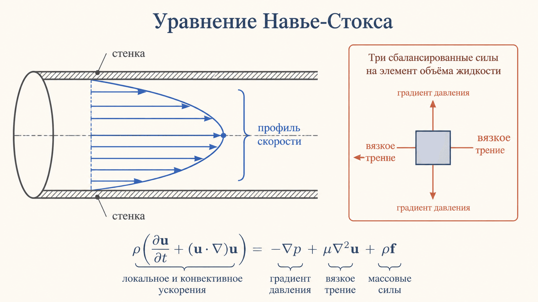 Уравнение Навье-Стокса для вязкой жидкости: разбор
