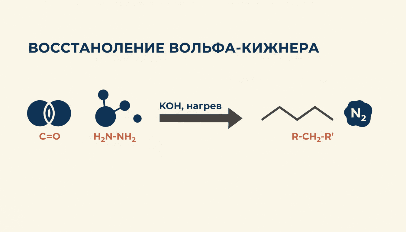 Восстановление Вольфа-Кижнера: C=O → CH₂ через гидразон