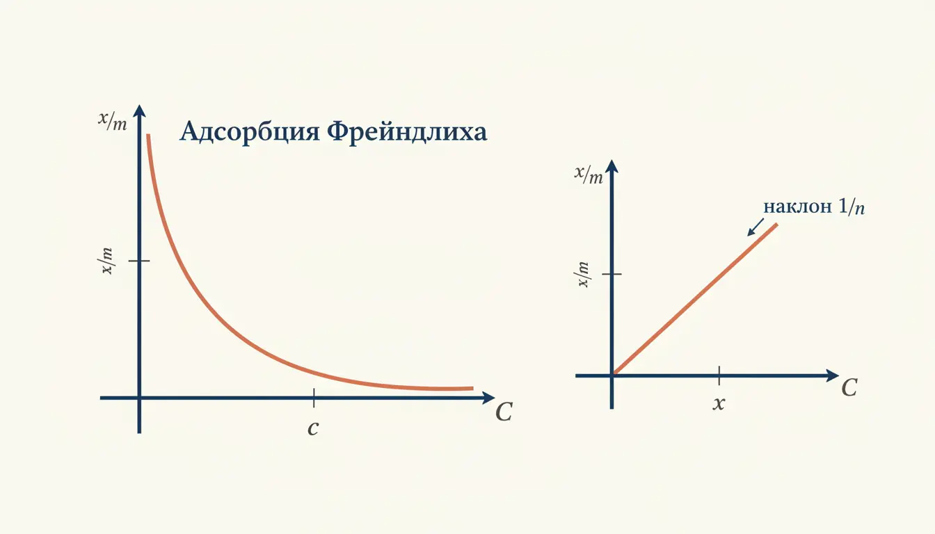 Адсорбция Фрейндлиха: как найти константы K и 1/n по графику