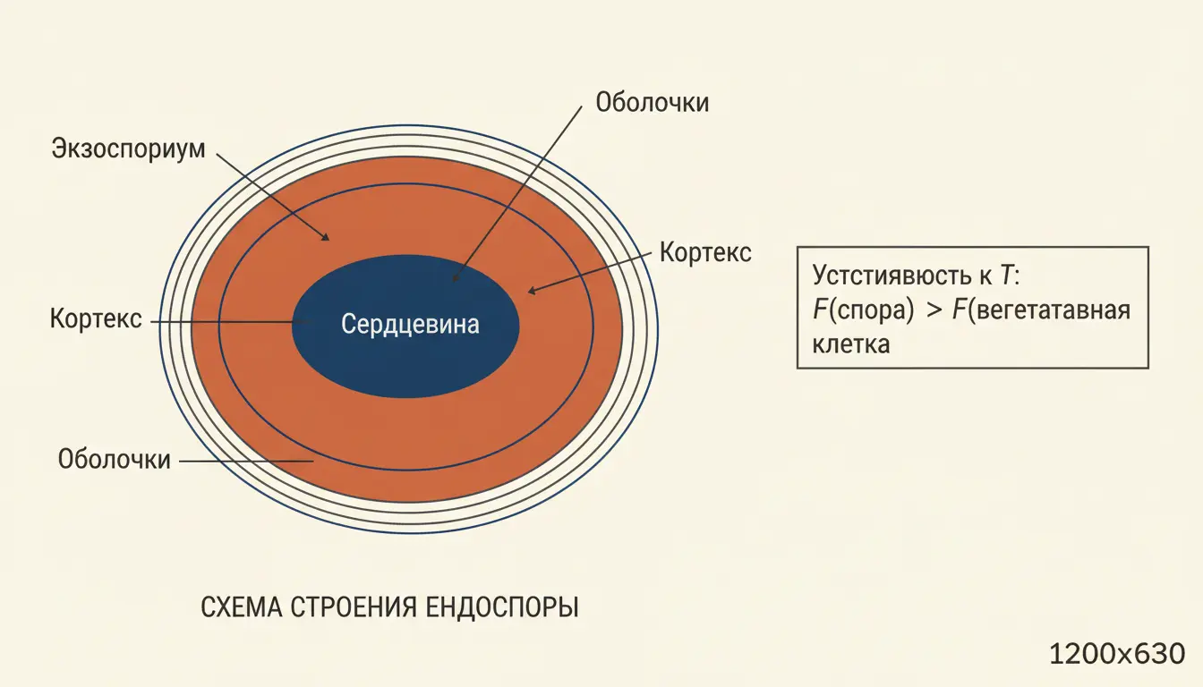 Бактериальная эндоспора: структура оболочек послойно