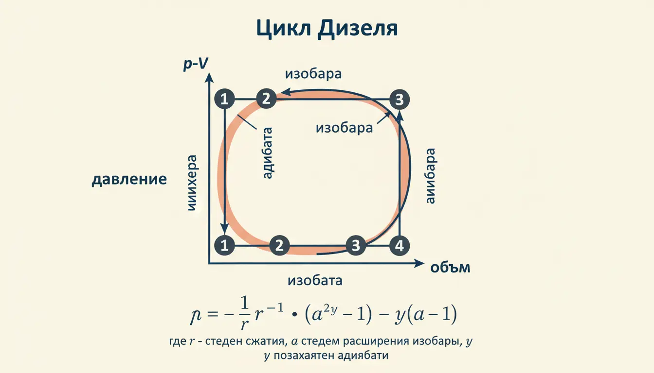 Цикл Дизеля - как вывести и посчитать КПД