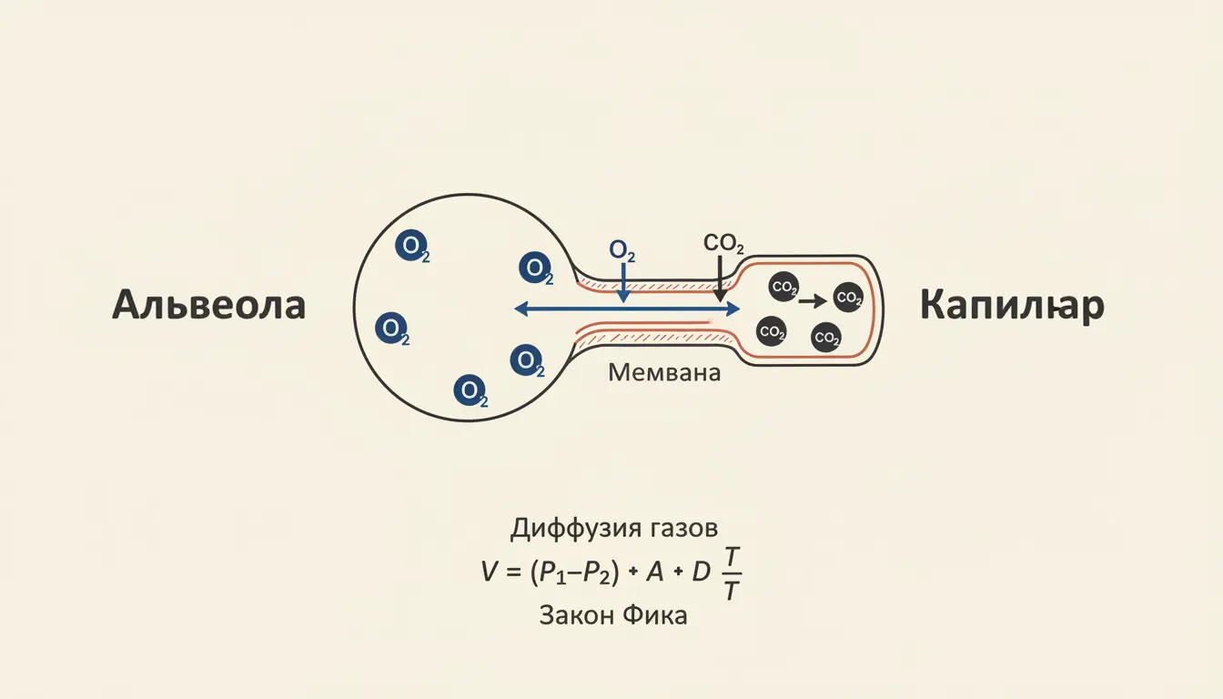 Диффузия газов через альвеолокапиллярную мембрану