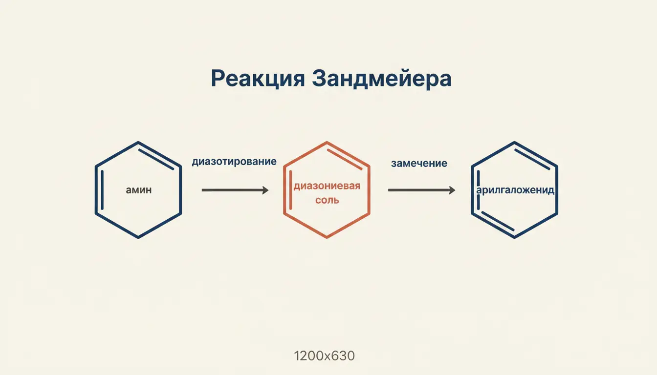 Реакция Зандмейера: замена N₂⁺ на галоген и CN