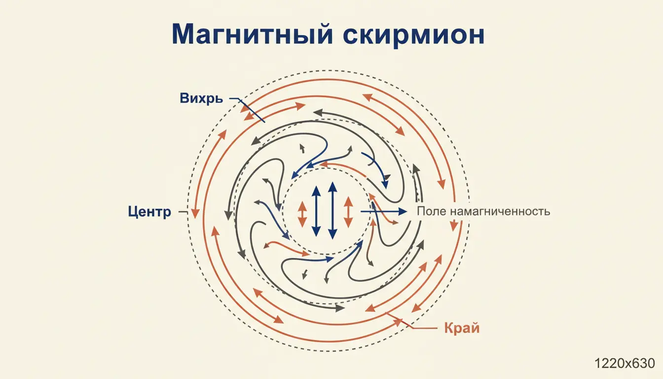 Магнитный скирмион: топологический вихрь и треки памяти
