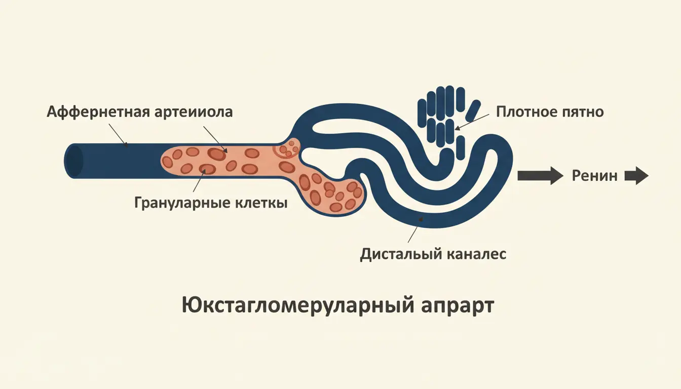 Юкстагломерулярный аппарат и секреция ренина почкой
