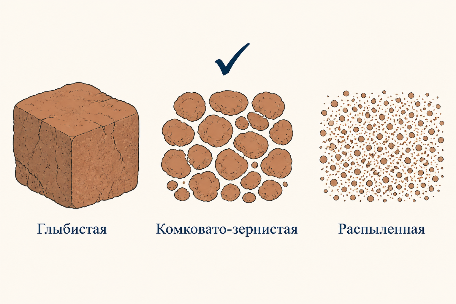 Соотношение пор и формы агрегатов в почве с округлыми комочками и подписями ценных элементов структуры