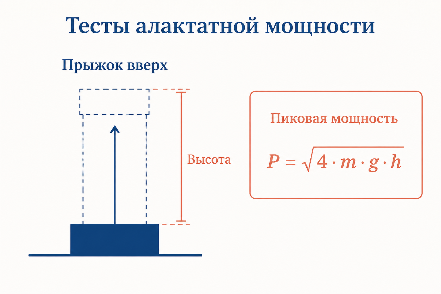 Тест вертикального прыжка: по высоте подъёма центра масс рассчитывают пиковую мощность отталкивания
