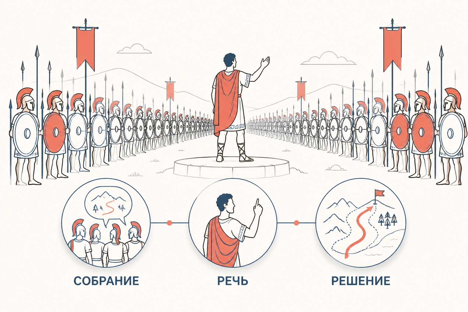 Ксенофонт у собрания воинов: речь, совет и выбор маршрута