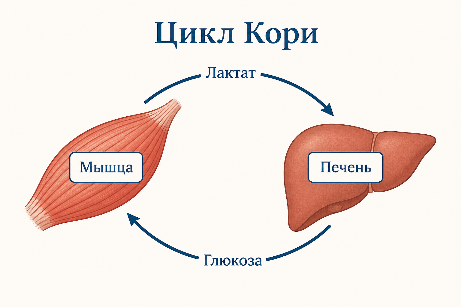 Цикл Кори: перенос лактата из мышцы в печень и возврат глюкозы
