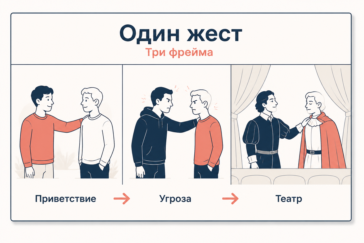 Схема фрейма: один жест, три разные интерпретации в зависимости от рамки восприятия