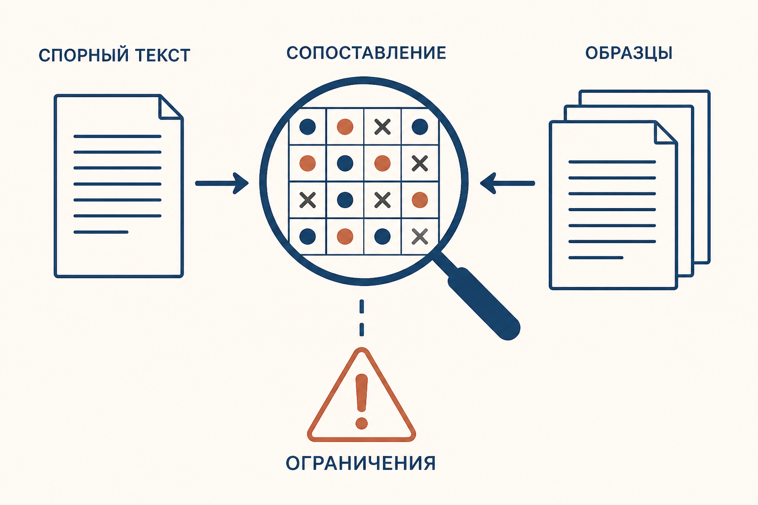 Сопоставление спорного текста с образцами и пределы вывода