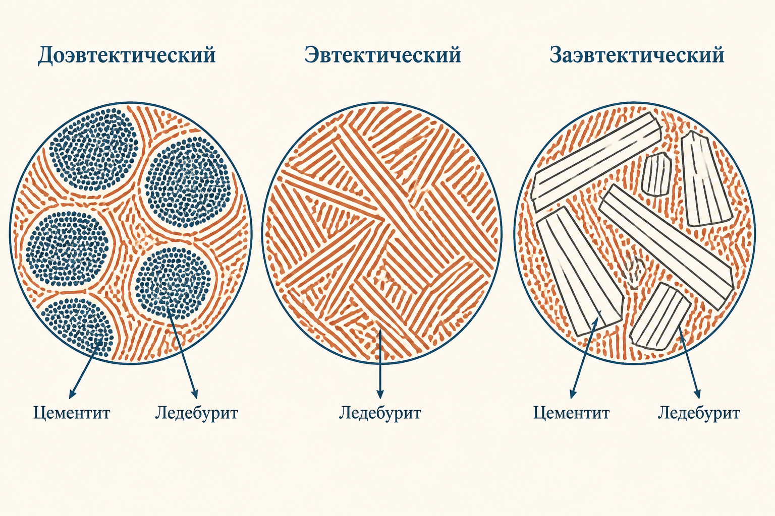 Строение белого чугуна: схема структурных составляющих цементита и ледебурита