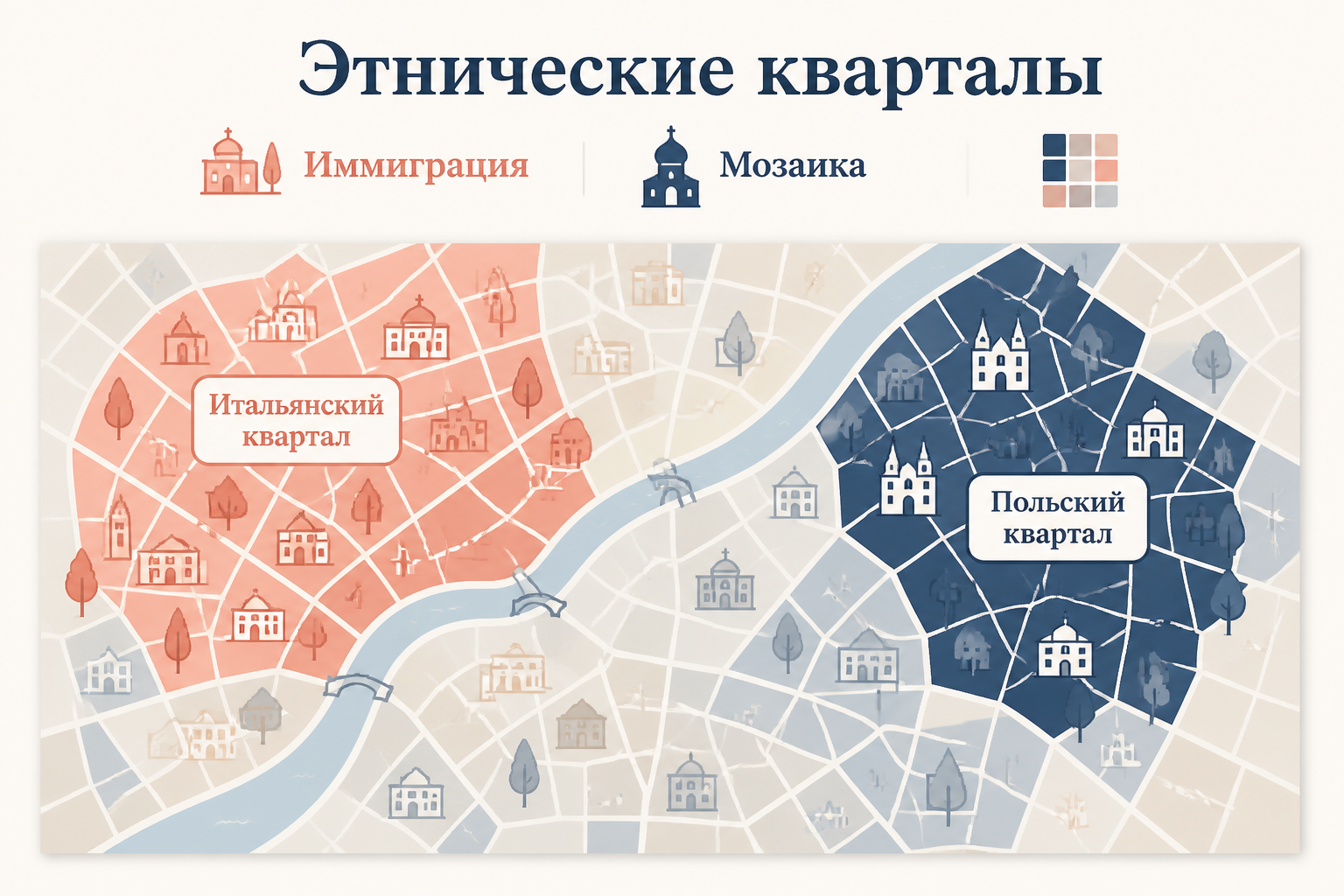 Карта этнических кварталов Чикаго 1920-х: иммигрантская мозаика