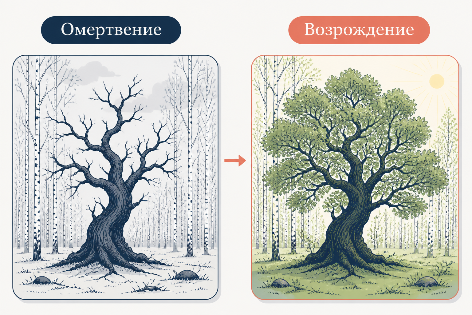 Первый эпизод: дуб среди весенней рощи - символ омертвения духа