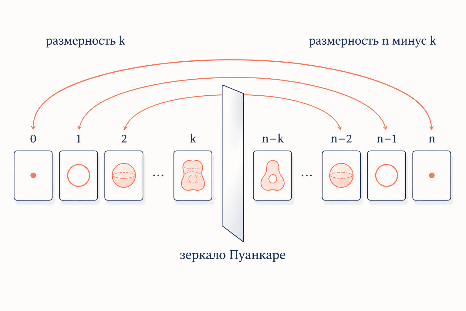 Симметрия размерностей k и n минус k в гомологиях замкнутого ориентируемого многообразия - образ зеркала Пуанкаре