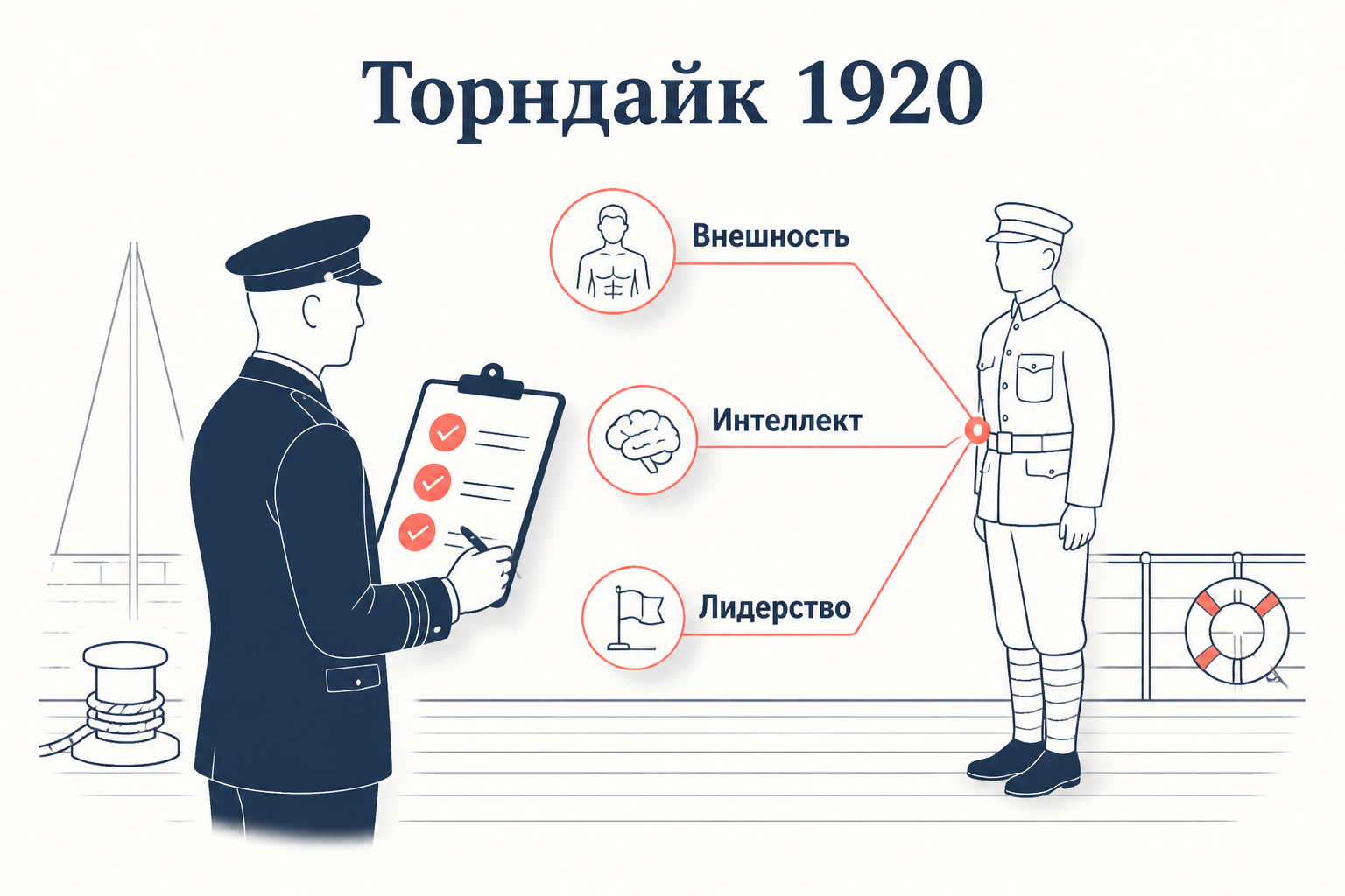 Схема эксперимента Торндайка 1920 года: офицер оценивает солдата, и оценка внешности тянет за собой оценки интеллекта и лидерства