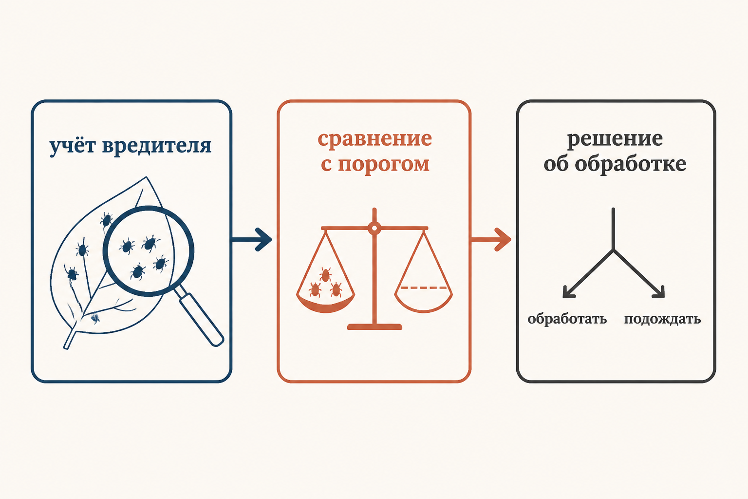 Алгоритм применения ЭПВ: учёт вредителя, сравнение с порогом, решение об обработке
