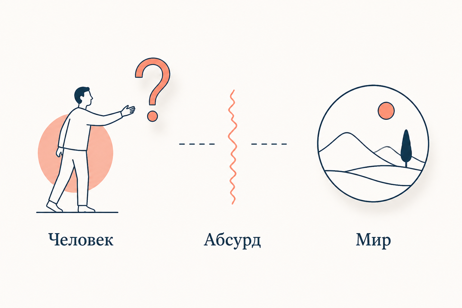 Схема абсурда по Камю: человек, мир, зазор между ними