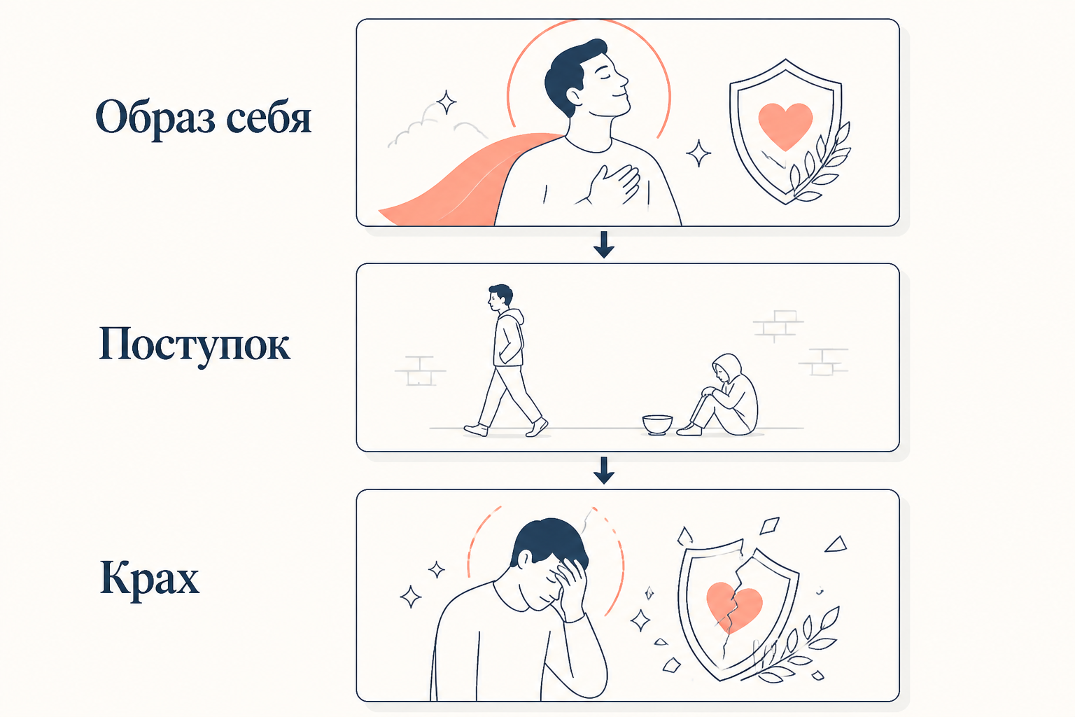 Структура самообмана Кламанса: образ себя, поступок, крах
