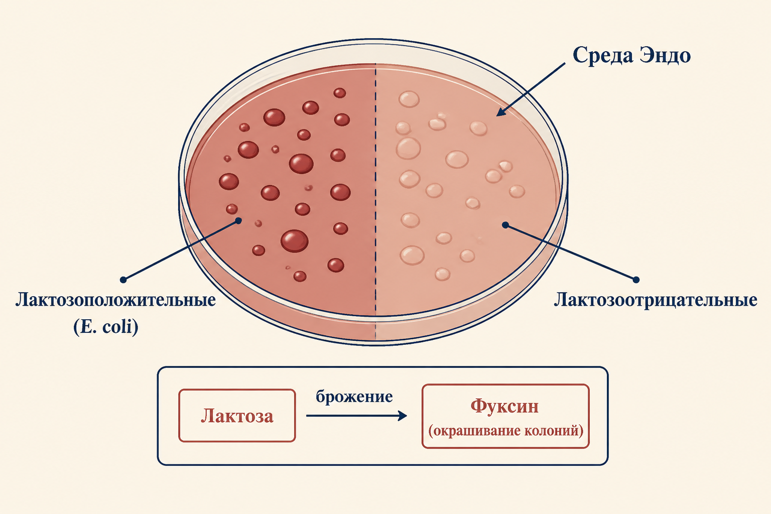 Принцип работы среды Эндо: ферментация лактозы и визуальная дифференцировка колоний
