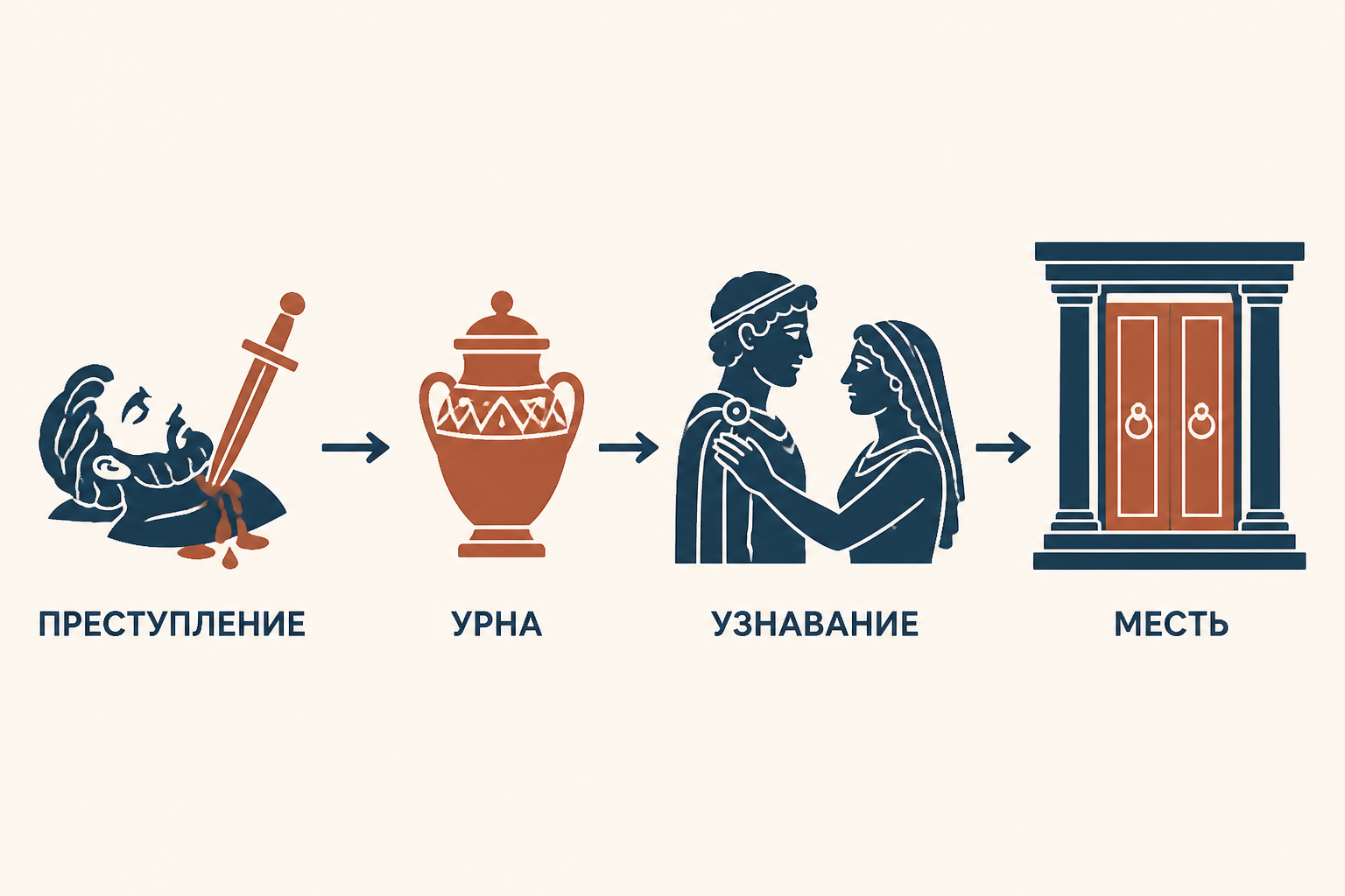Схема сюжета «Электры» Софокла: преступление, урна, узнавание и месть